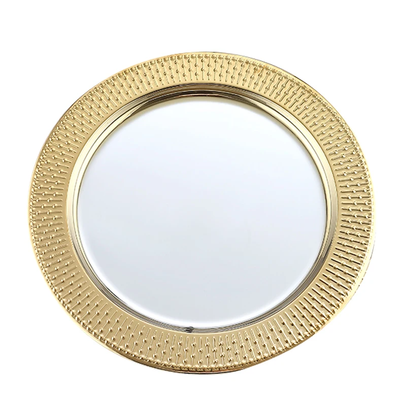 

Round Serving Tray Food Plates Dinner Charger Plates Gold Rim Cheap Metal Plate Dish Home Hotel Restaurant Wedding, Gold and silver
