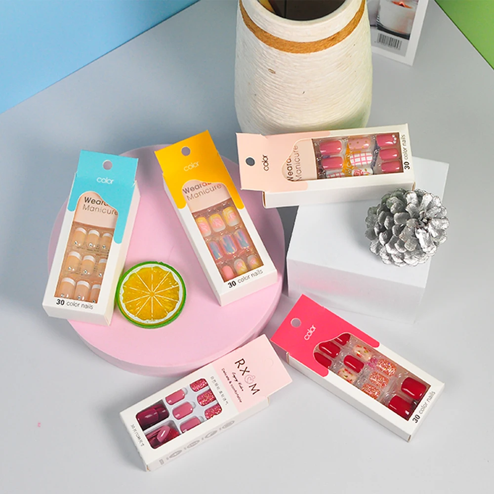 

Ready To Ship 30Pcs False Artificial Nail Tips Women DIY Short Full Cover Art Design Finger Press On Nails Packaging Box