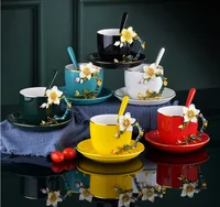 

handmade Enamel water gold mug coffee Diamond tea luxury cup ceramic sets with Saucer and spoon 400ml