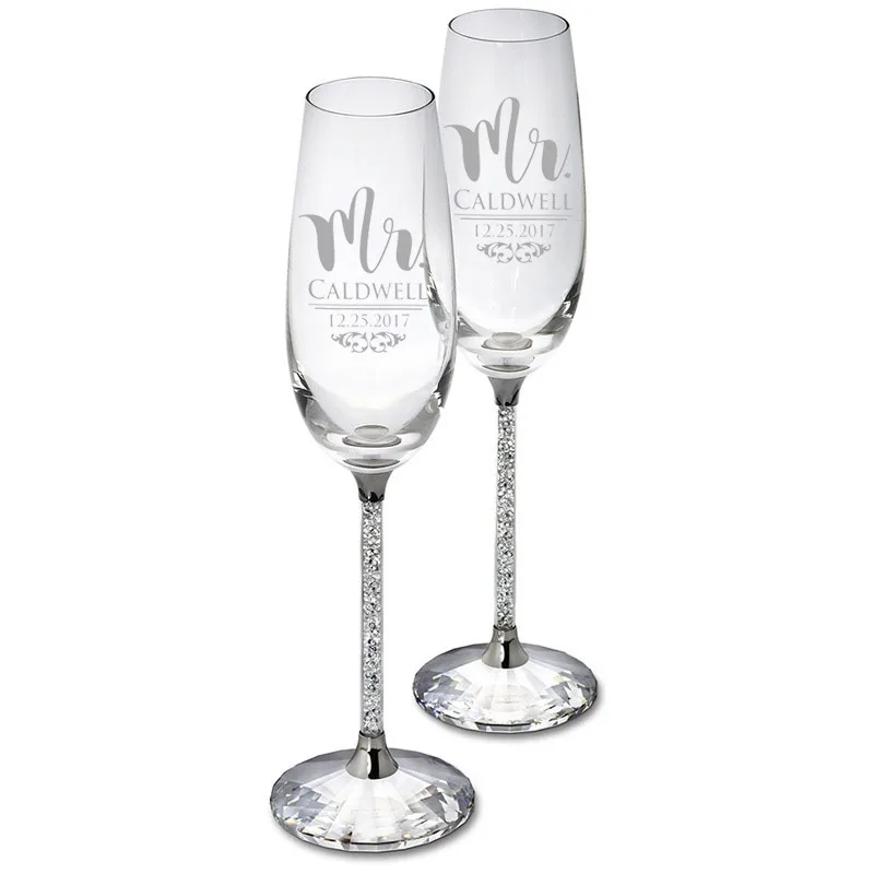 

Personalized Engraved Glasses with Gift Box Bride and Groom Champagne Glasses for Wedding
