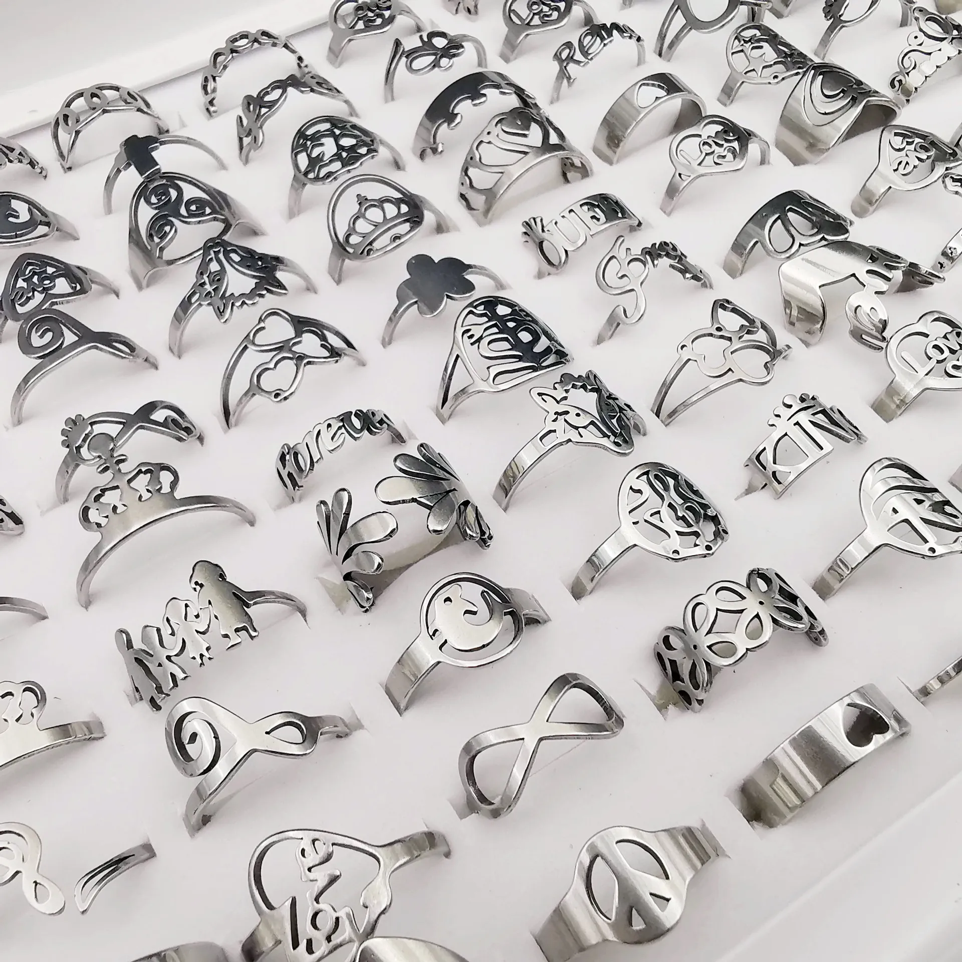 

50 Pieces Wholesale high quality rings bulk stainless steel rings mixed animal love heart letter butterfly flower lot rings