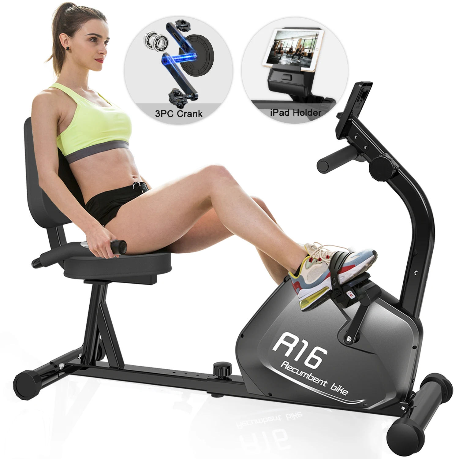 

Snode R16 Hot Sale Recumbent Bicycle With Backrest Home Indoor Exercise Bike with Height Adjustment Black Fitness Set Body