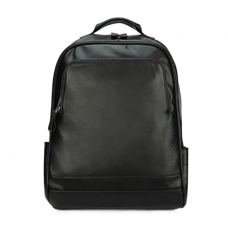 

Fashion Black Men Genuine Leather Laptop Backpack Bag Large Leather Backpack, As picture show or custom