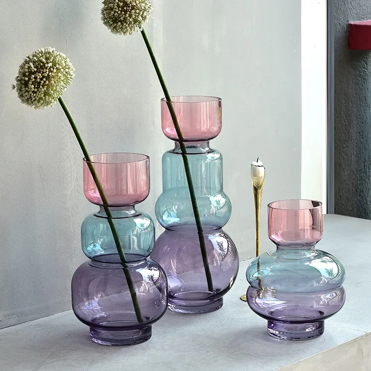 

Bixuan Vases Colourful Glass Flower Arrangement Vase Gourd Shape Dining Table Decoration Centerpiece Accents 20x26.5 cm