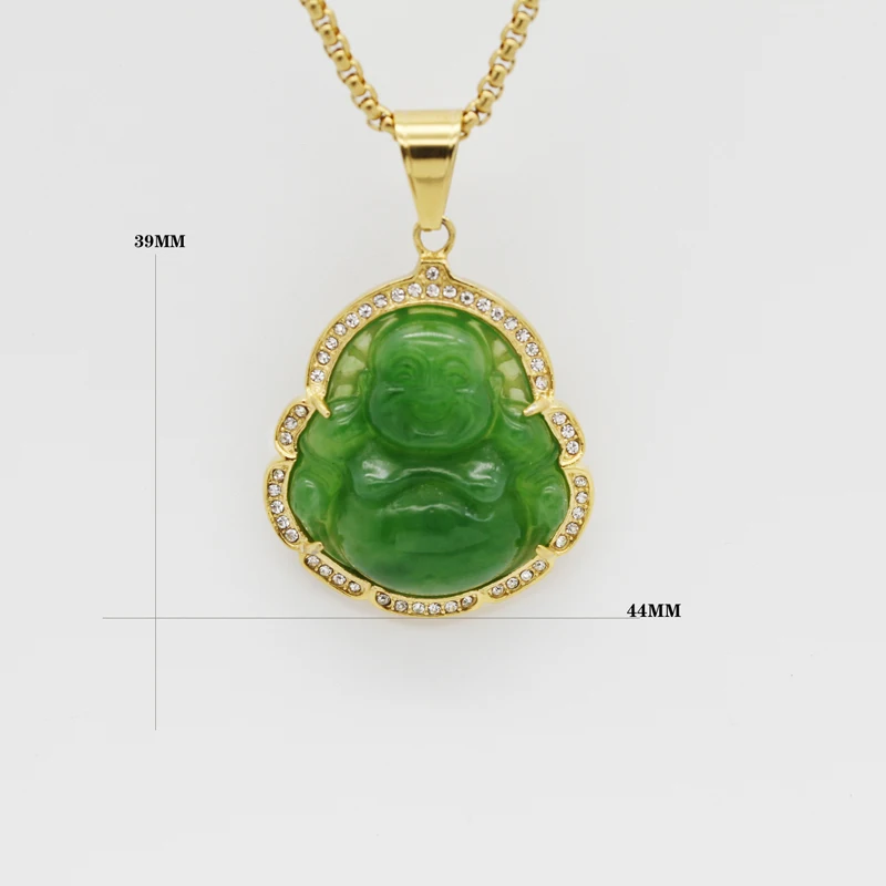 

Blues RTS Wholesale 39mm*44mm silver gold color cubic Zircon Buddha jade Pendant Jewelry