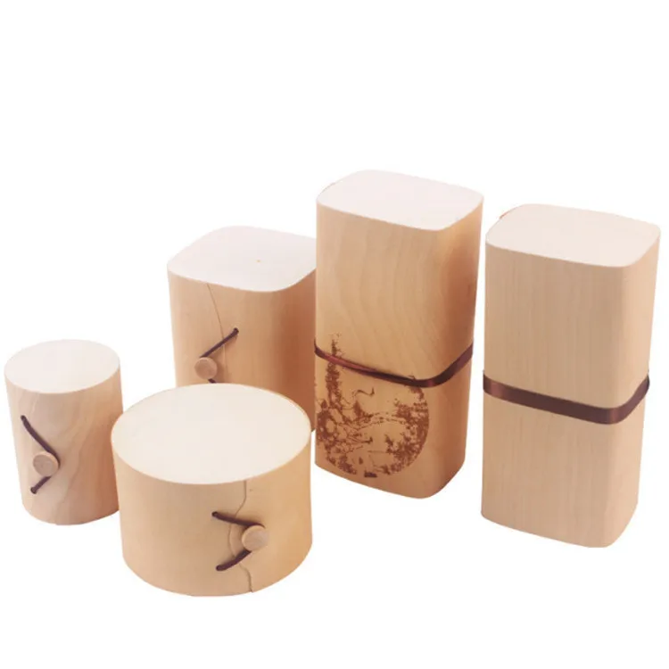 
Round tube birch veneer soft bark wooden packaging box for gift wine bottle 