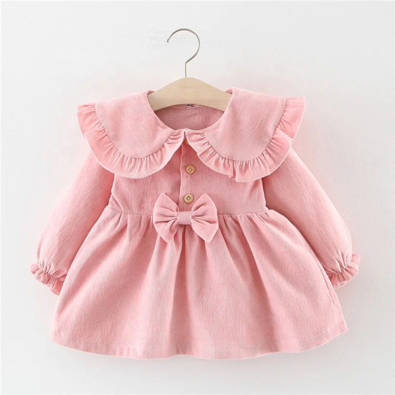 

B51807A Baby girls fashion pure color long sleeve cute pure color princess dress, Pink/red/purple