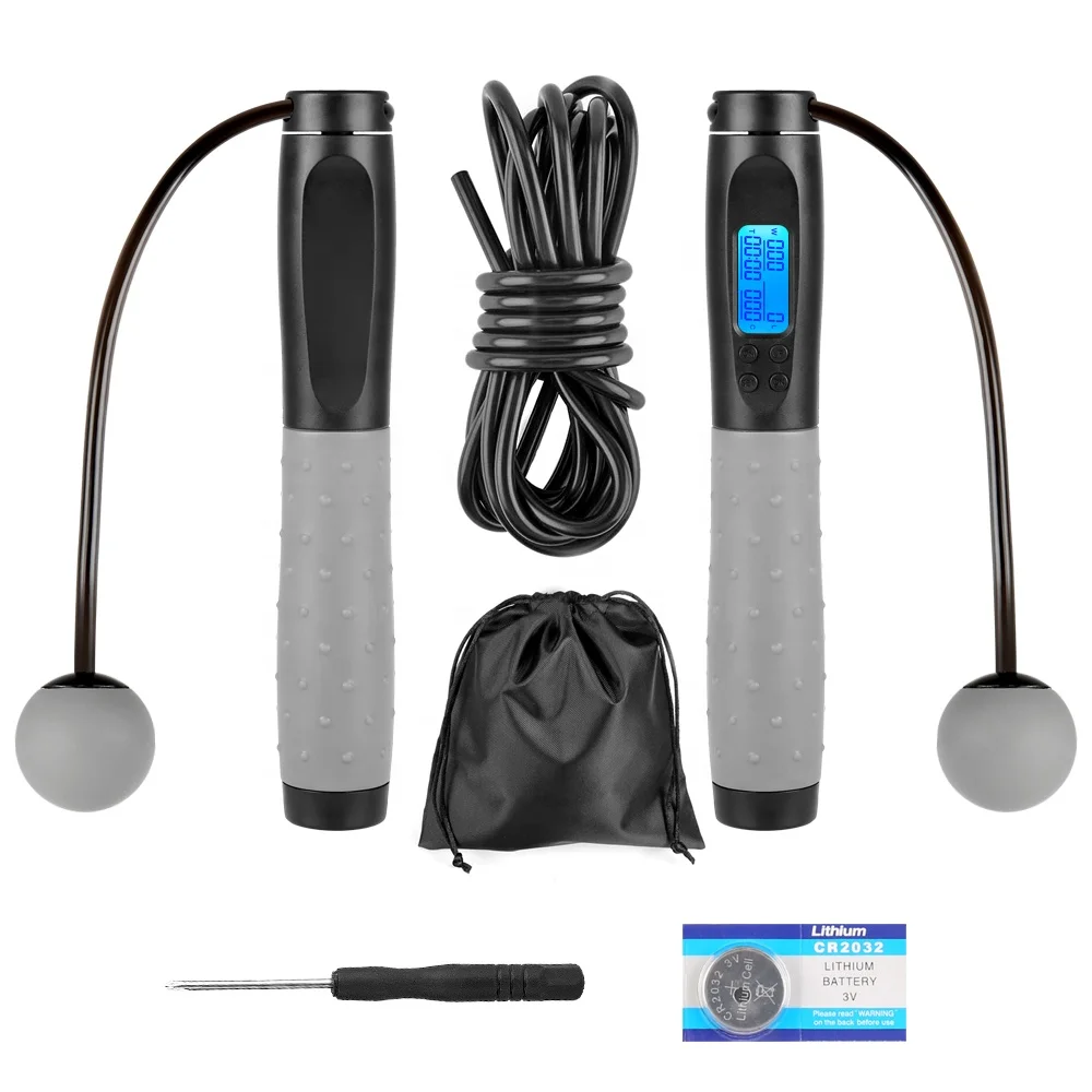 

Steel Wire Electronic Digital Fitness Professional Fast Workout Speed Digital Skipping Jump Rope With Counter, Black