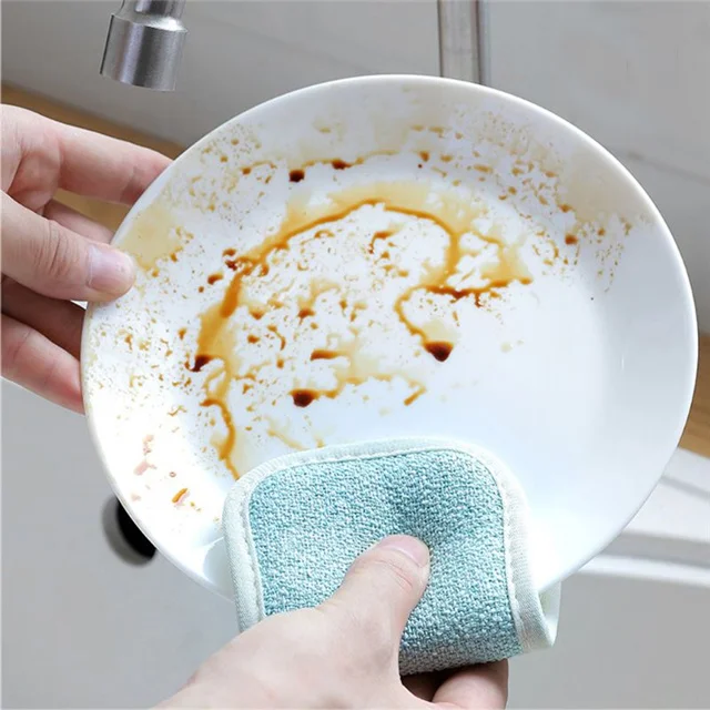 

Double-sided Plush Dish Towel Kitchen Multifunctional Cleaning Cloth Kitchen Accessories, As show