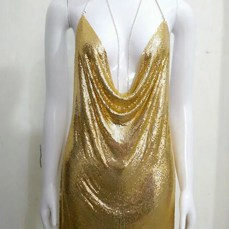 

Garment Metallic Sequin Gold Aluminum Gold Metal Chain Mesh Fabric for bling dress