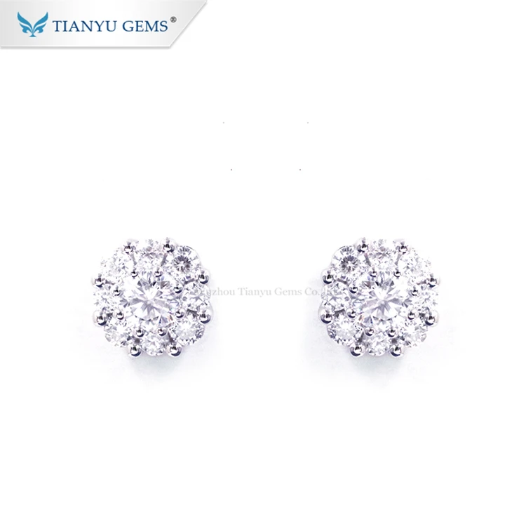 

Tianyu Gems Gold Jewelry Earring Round Shape 10K White Gold White Moissanite Stud Earrings Set