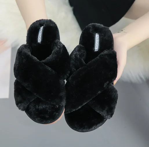 

New Faux Fur Female Slippers Memory Foam Sole Soft Fashion Cute Faux Fur Fluffy Flip Flop Slippers For Women, Colorful