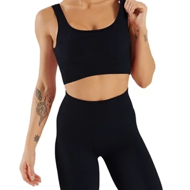 

Knitted sexy sports yoga pants four-way stretch leggings four-way stretch suit pit strip yoga bra set, Picture color/custom color