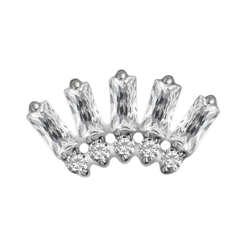 New Giometal 14K Gold Gemmed Tiara Top Piercing Labret Body Piercing Jewelry Wholesale Piercing Threadless Top Ends