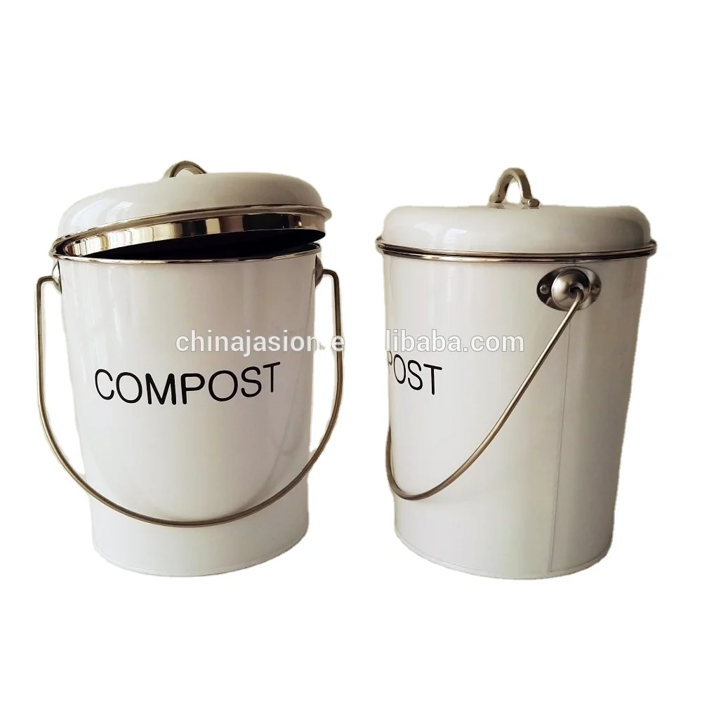 Small Cream Metal Kitchen Worktop Composting Bin For Food Waste Recycling 