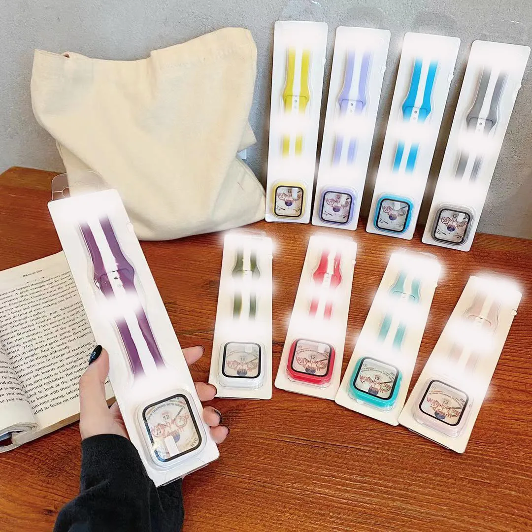 

Applicable Apple iwatch watch band 1/2/3/4/5/6/se generation rainbow silicone Applewatch strap + case integrated set
