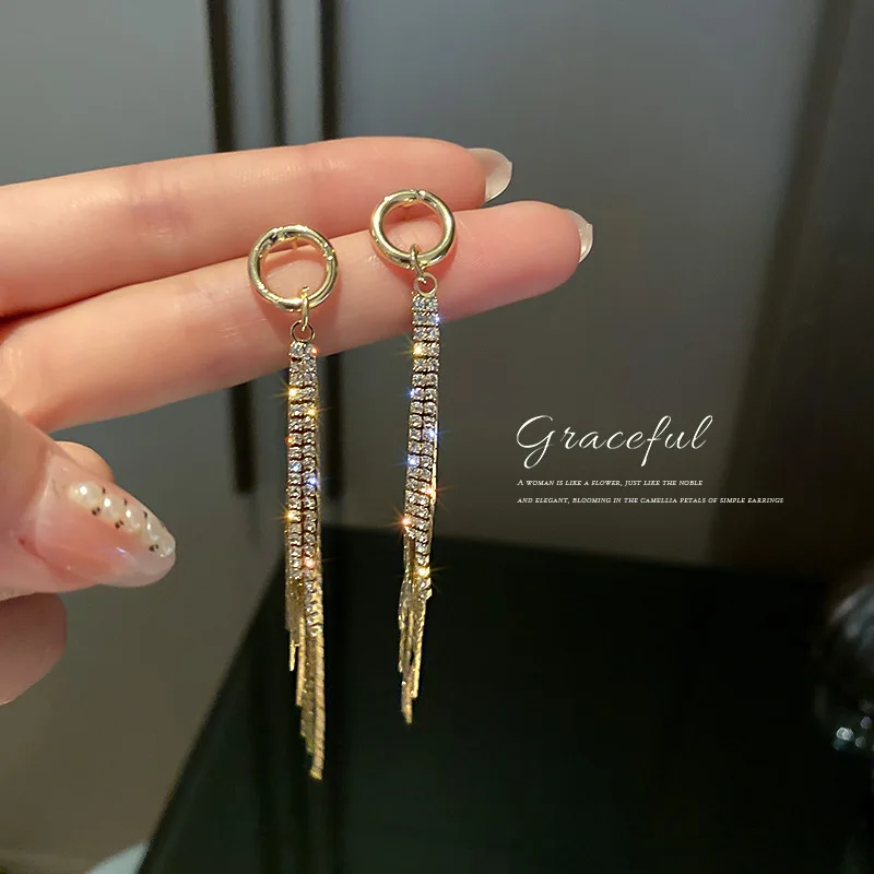 

new statement real gold plated claw crystal long women earrings