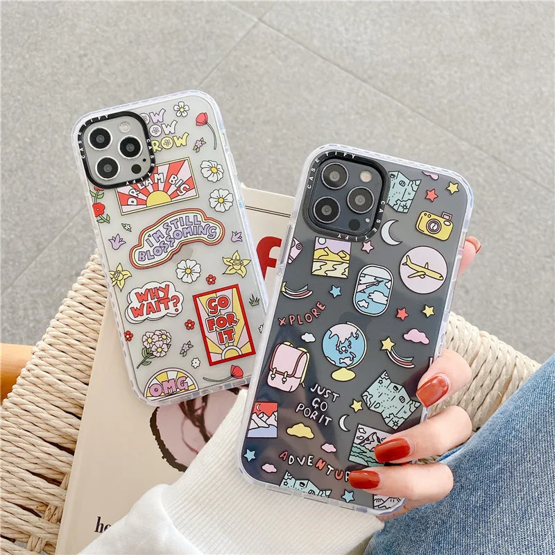 

Cartoon Plane World Tour Map Phone Case for iPhone 13 12 mini 11 Pro Max XR XS Max X 6 s 7 8 Plus SE 2020 Cover Cute Soft Cases