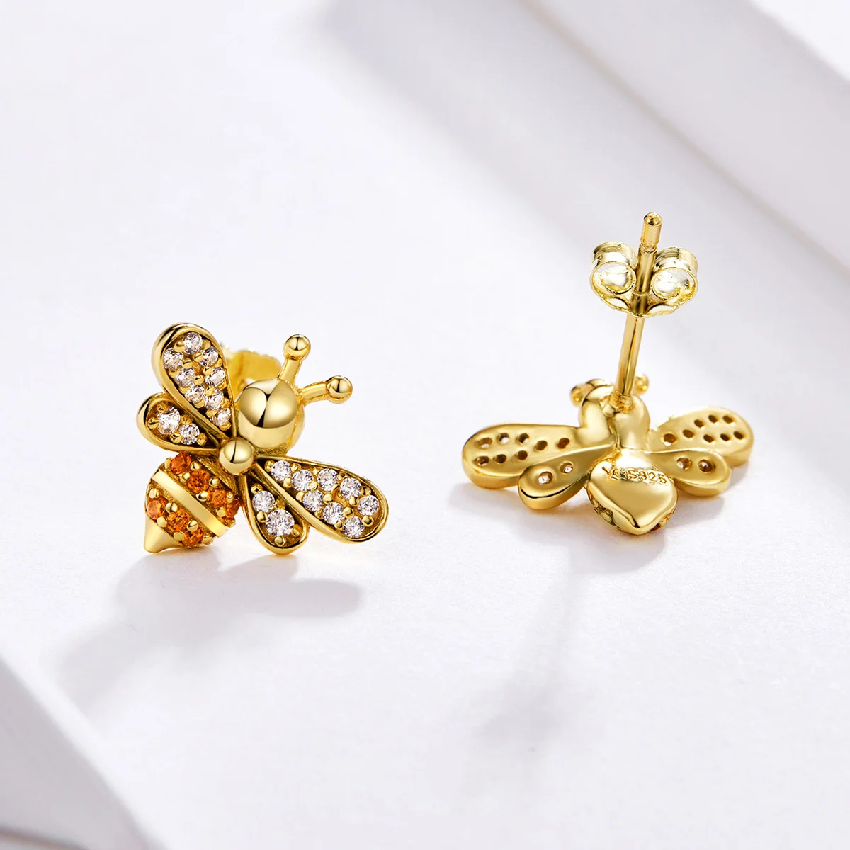 

Hot selling fancy small Honey bee zicronia 18K 14K gold plated 925 sterling silver bee earrings gold earrings party girls