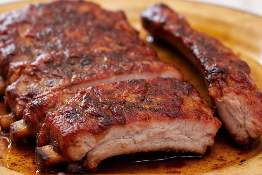 Finished country style ribs brushed with barbecue sauce