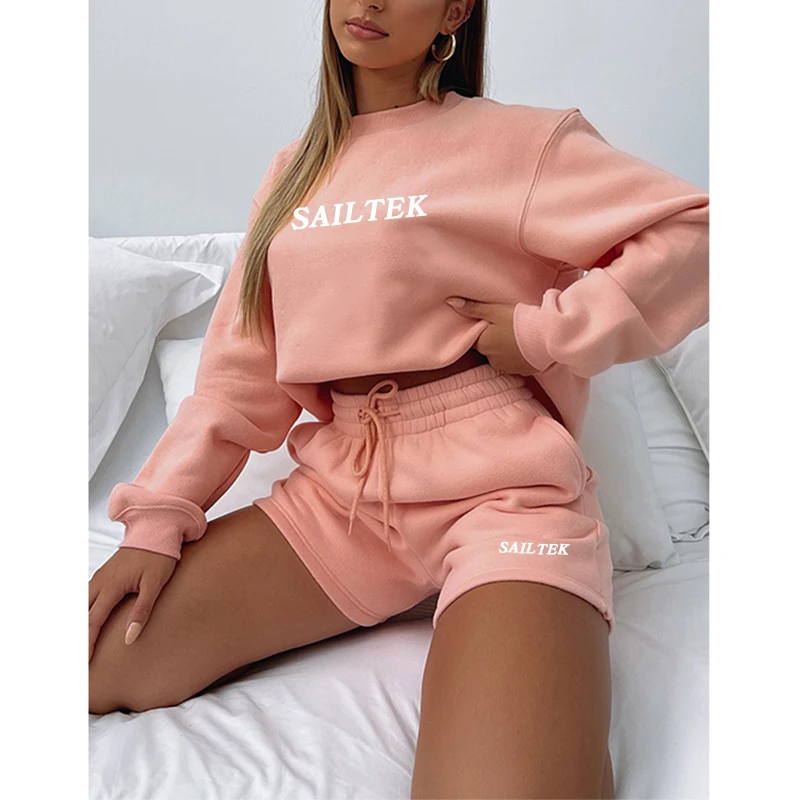 

Custom Logo Sport Wear Oversized Hoodie and Jogger Shorts Women Set Plus size Tracksuits 2 Piece Set Hoodie