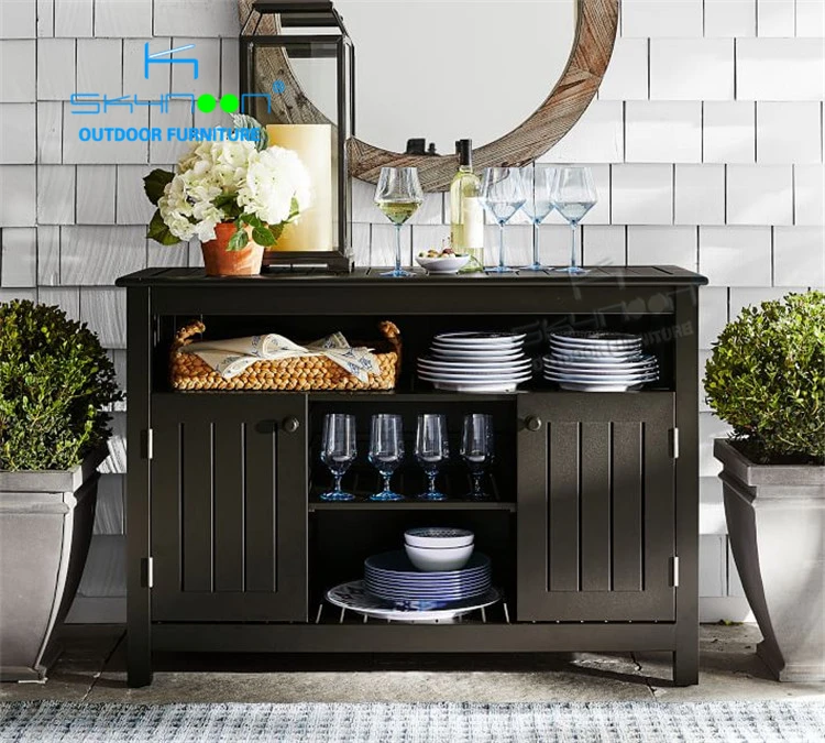 Nordic Style Outdoor Sideboard Modern Luxury Aluminum Black Sideboard
