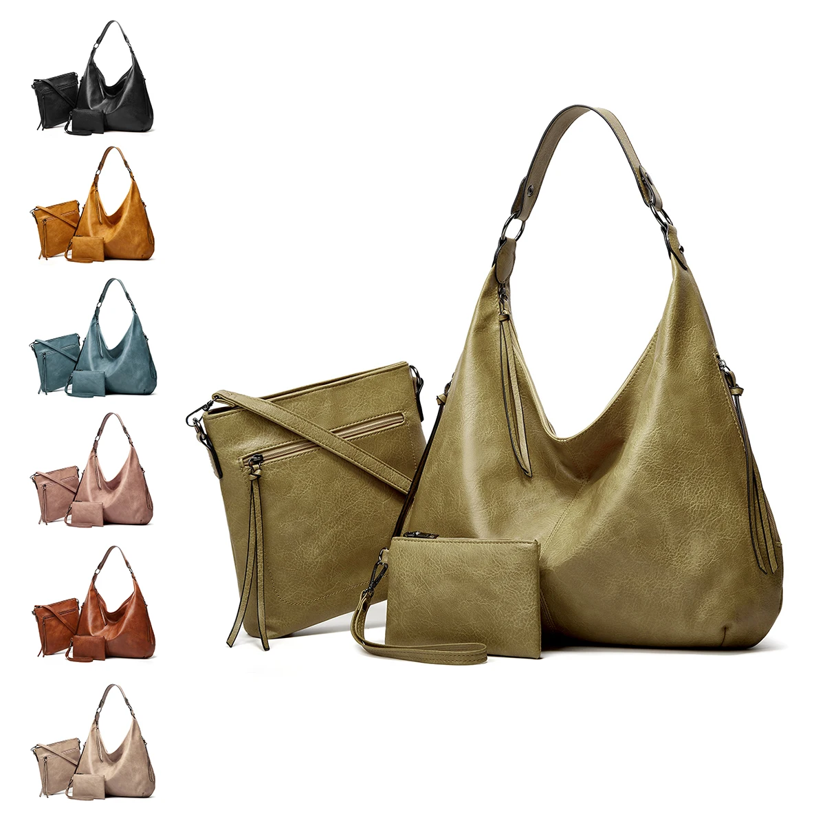 

Wholesale Soft PU Leather All Match 3 in 1 Designer Bags Women Handbags Ladies Set, Brown,black,pink,white,yellow,khaki,blue, green