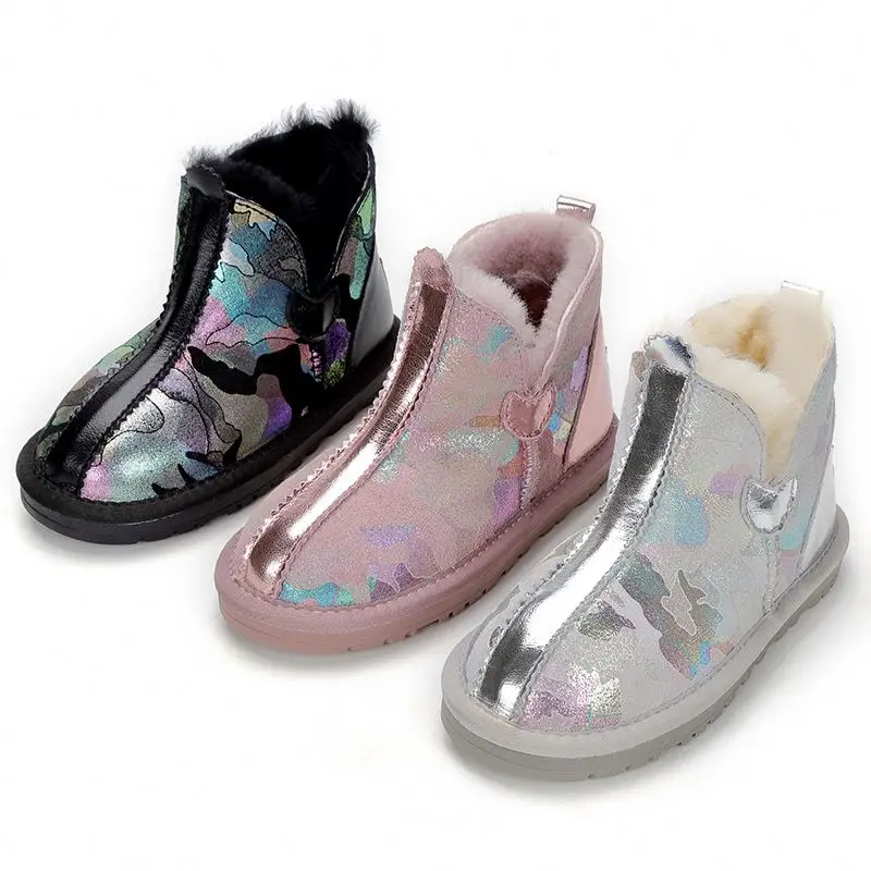 

Fashion cute Genuine Suede Winter Warm Outdoor Kids Snow Boots Children Designer Rubber Sole Boots, As pic