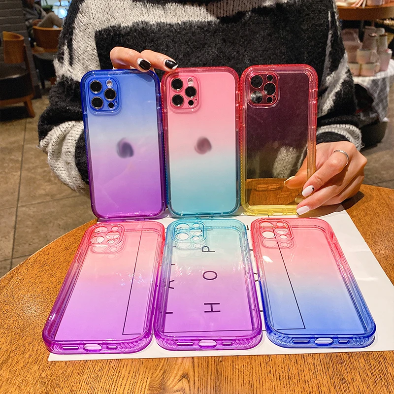 

BOORUI TPU PC case cover for iphone 6 case gradient transparent phone protector for iphone 7 8 11 max 12mini case, 6 colors