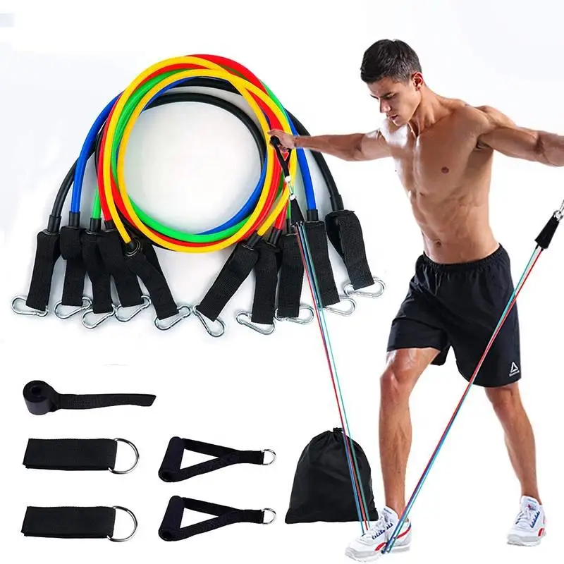 

Custom Logo Durable Elasticity TPE Latex 150Lbs 11 pcs 11pcs Resistance Bands Tubes Set with Carabiner for Exercise Training, 5 colors/ customized