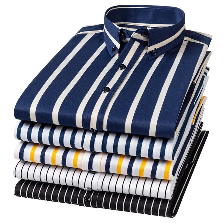 

Europe And The United States Men's High-quality Casual Breathable Anti-wrinkle Home Outdoor Business Striped Long Short Sleeve