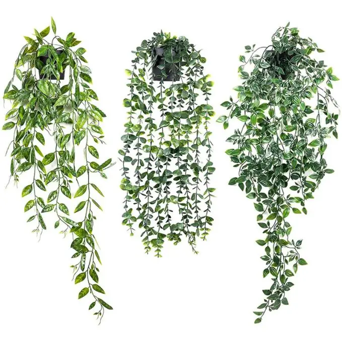 

Artificial 3 Pack Hanging Plants Potted Eucalyptus Vine Greenery Plants Potted For Home Decor