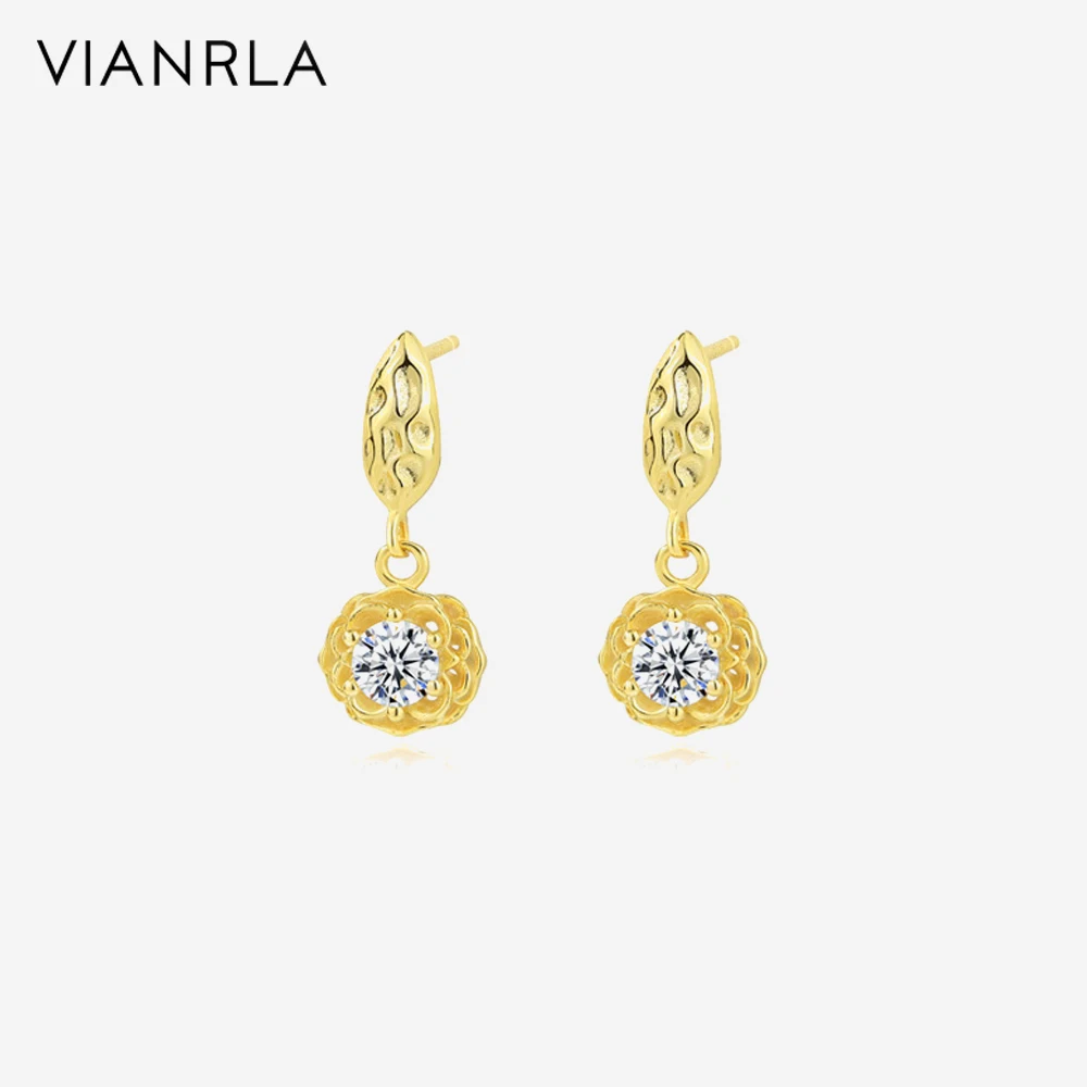 

VIANRLA 925 Sterling Silver Jewelry Ear Studs Flower Shape White Zircon 18k Gold Plated Earring For Women