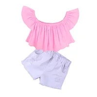

Latest fashion china wholesale boutique popular solid color pink top outfit summer casual kids children cheap fat girl clothes