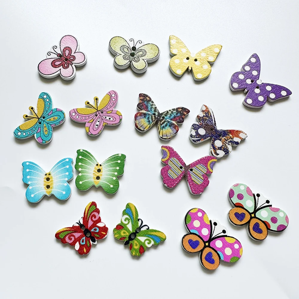 

yiwu wintop hot sale cute cartoon two hole mix shape colorful decorative wood butterfly buttons for diy craft