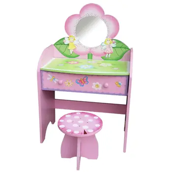 2019 Popular Wooden Children Dressing Table With Chair Kids Vanity