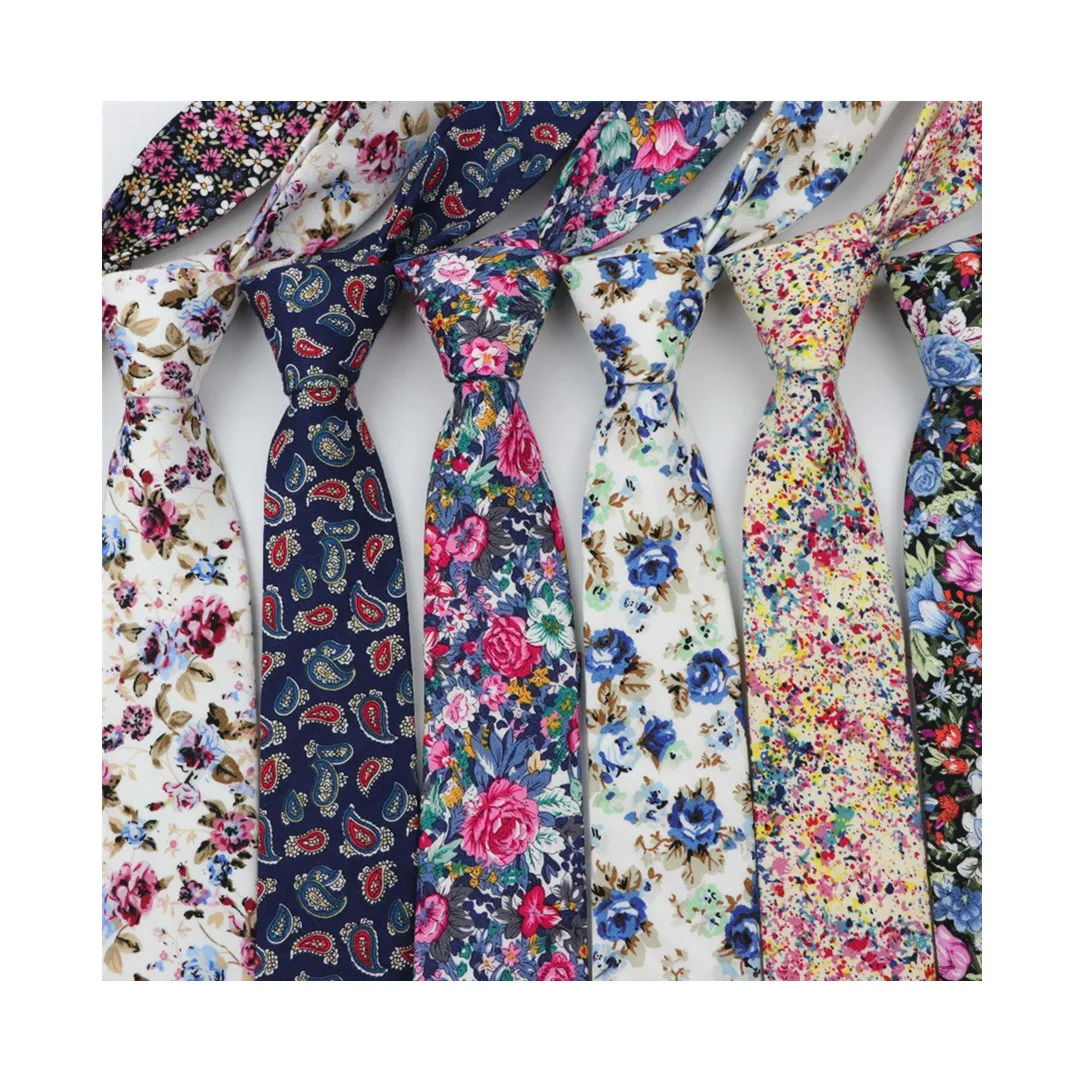 Cotton Flower Tie Classical Colorful Floral Stitching Necktie Lovely