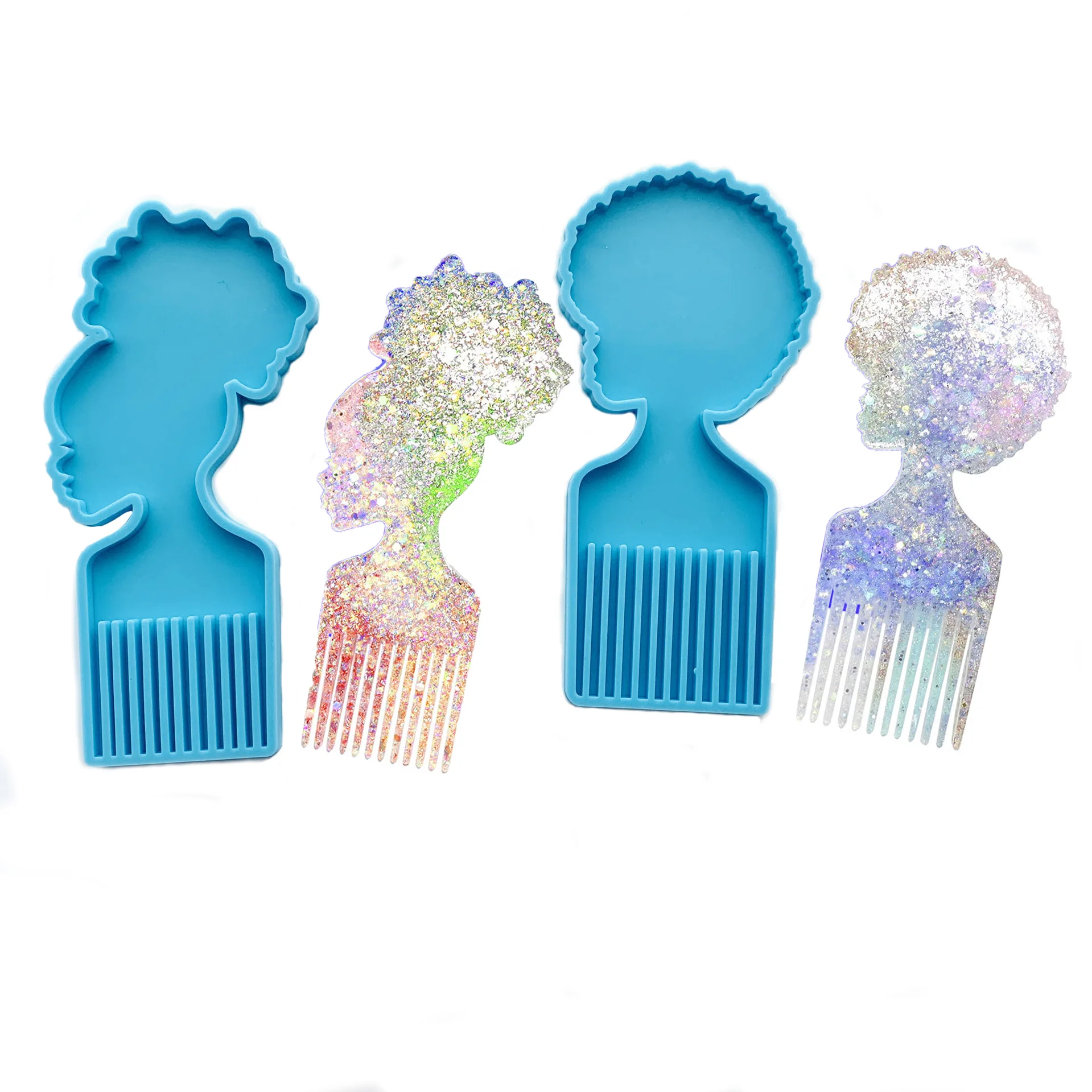 

W089 Resin Epoxy African Comb Plate Hair Comb Explosion Hair Comb Silicone Mold, Blue