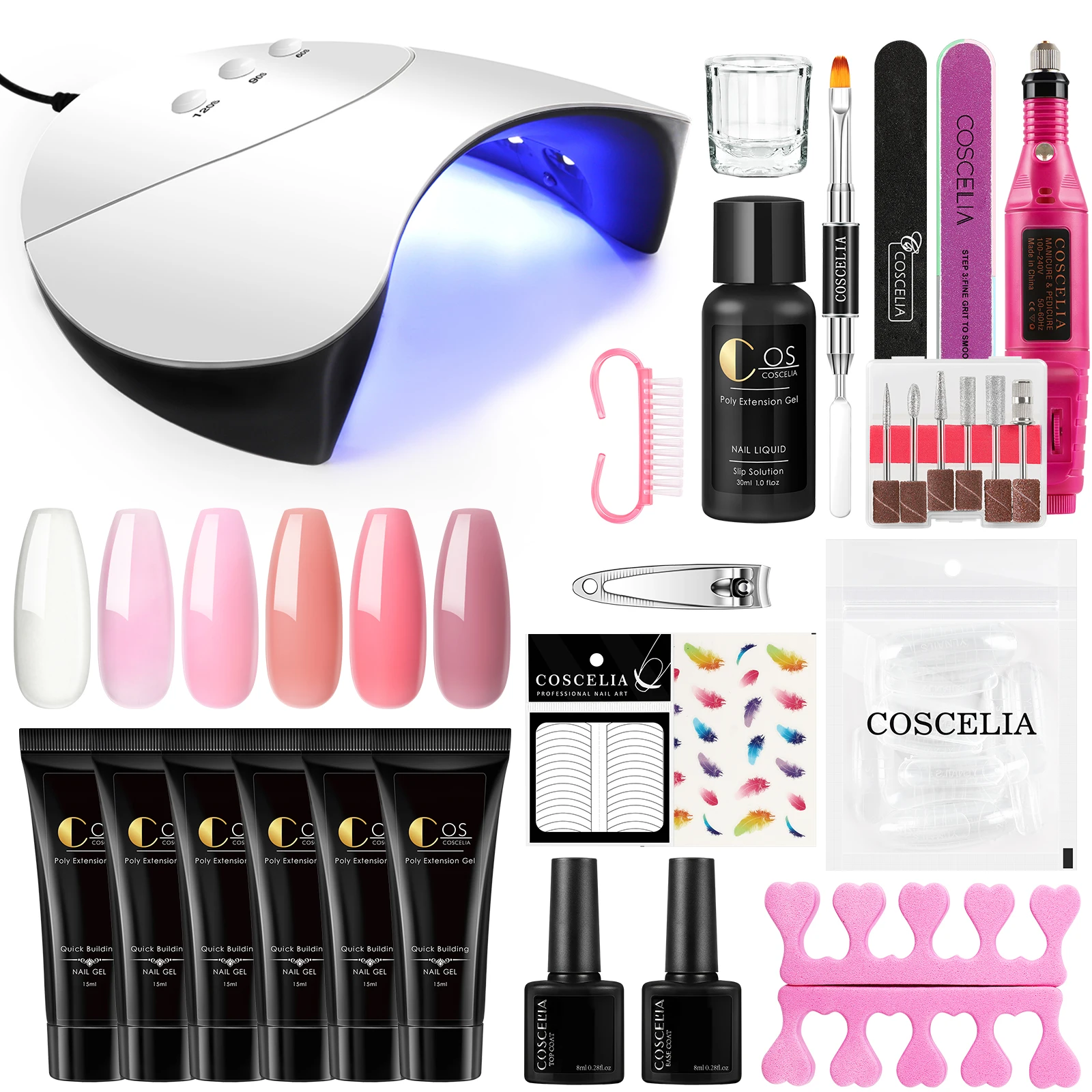 

COSCELIA 6Pcs Acrylic Gel Kit Poly Gel Nails with UV Nail Lamp, 6 colors