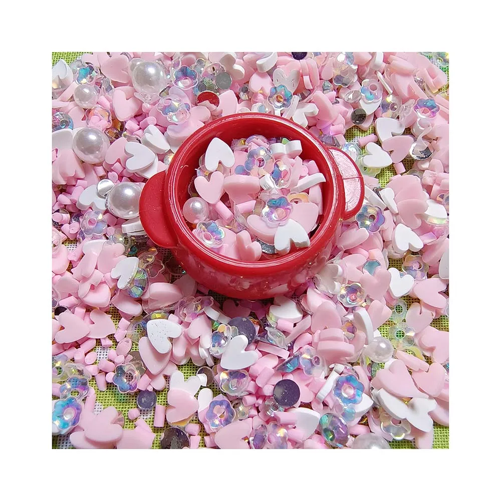 

Pink Series Heart Clay Slices With Crystal Diamond Pearl Polymer Clay Sprinkles For Shaker Project Slime Crafts Accessories