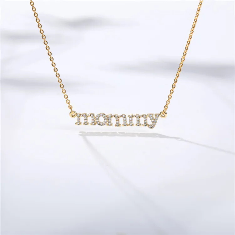 

2020 Fashion Gold Copper mommy Letter Word Mom Charm Diamond Necklace for Mothers Day Gift Set