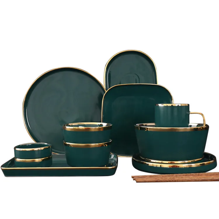 Luxury fine custom modern style tableware cheap ceramic green porcelain dinner sets.jpg