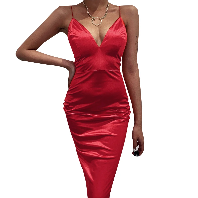 

NEW-JOYS 2021 new Commuter v-neck Halter dress Summer hot Slim one step skirt