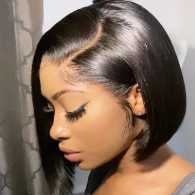 

14 Inches synthetic women short straight hair side bobo head simulation scalp supple natural chemical fiber headgear