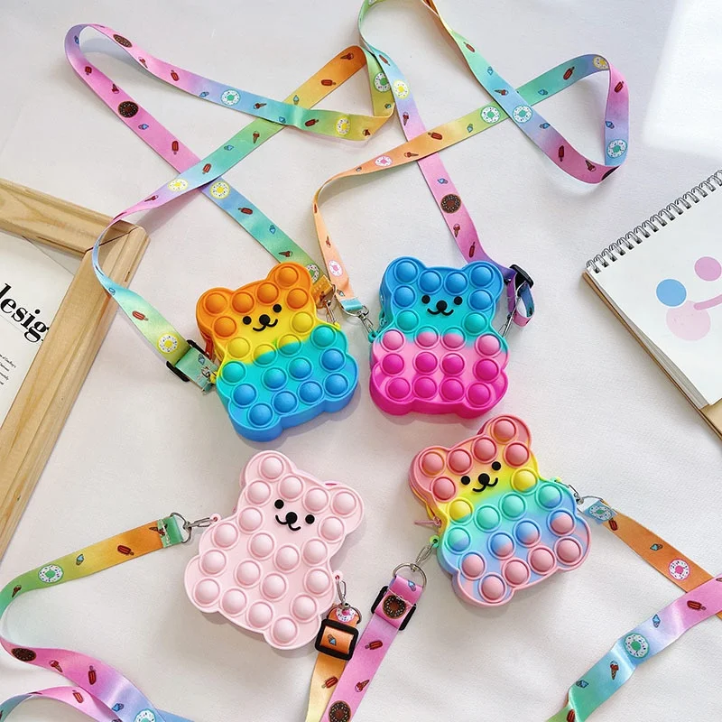 

New 2022 Cute Mini Girls Purses Push Bubble Fidget Bags Purses Luxury Cheap Silicone Kids Handbags