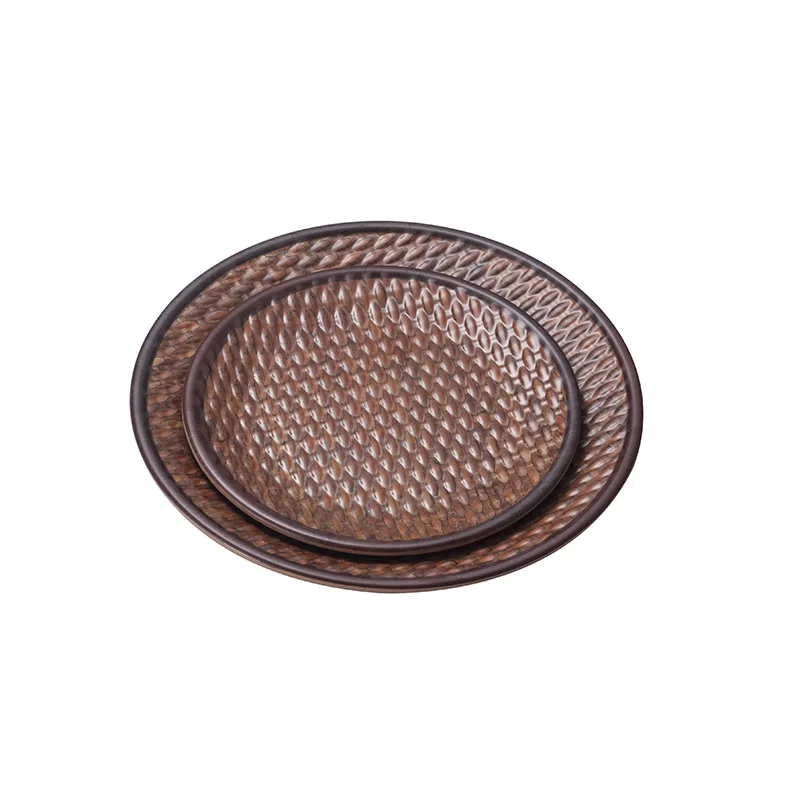 

9" hot selling rattan texture bpa-free 100% melamine best quality round plate, Multicolor