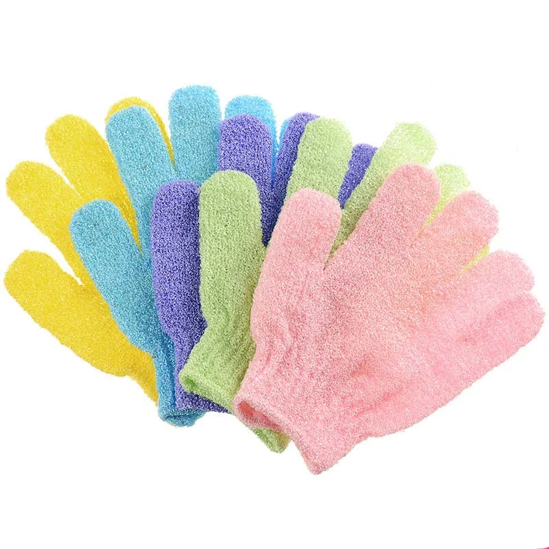 

China High Quality Customized Solid Color Nylon Five Fingers Double Sided Body Scrub Exfoliating Bath Glove, Pink or customized color