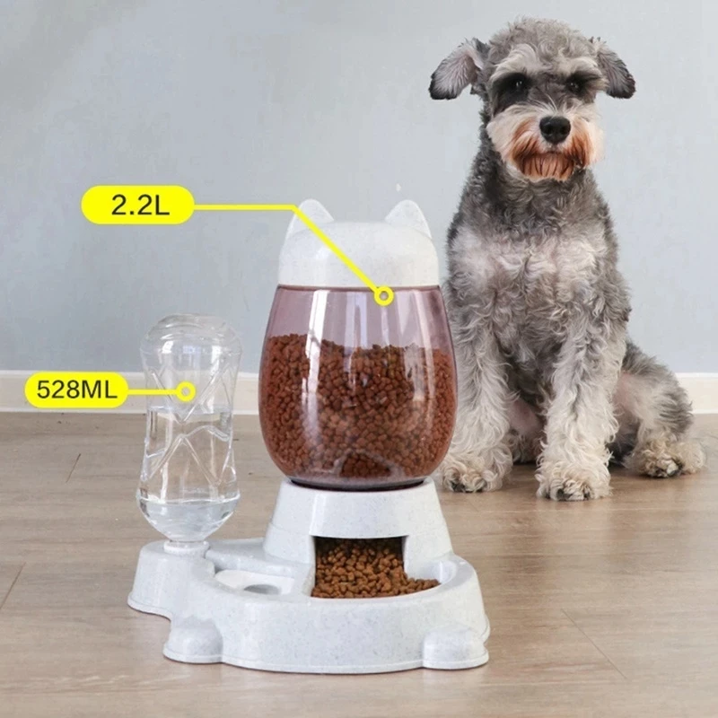 

Pet Dog Cat Feeder Automatic Bowl for Cats Drinking Water 528ml Bottle Kitten Bowls Slow Food Feeding Container Feeders Pets, Green ,pink,grey