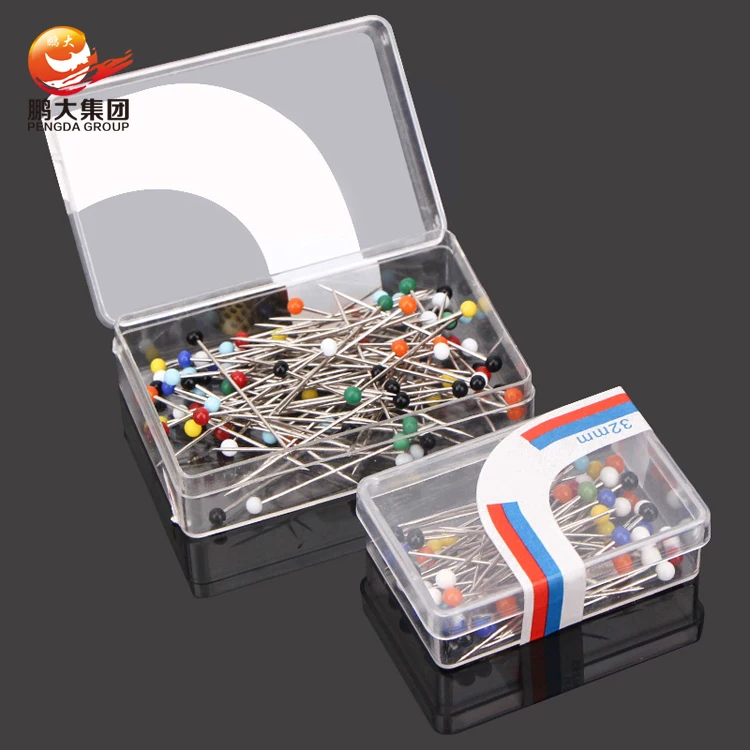 

pengda sewing accessories round hijab pins 38mm l straight colored stick pearl head pin with plastic box, Mix color
