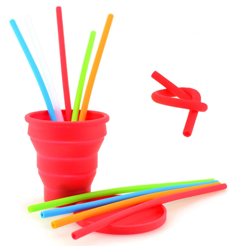 

Wholesale Travel Flexible Magic Eco Friendly Portable Reusable Foldable Drinking Straw Silicone Rubber Collapsible Straws, 5 colors or customized color
